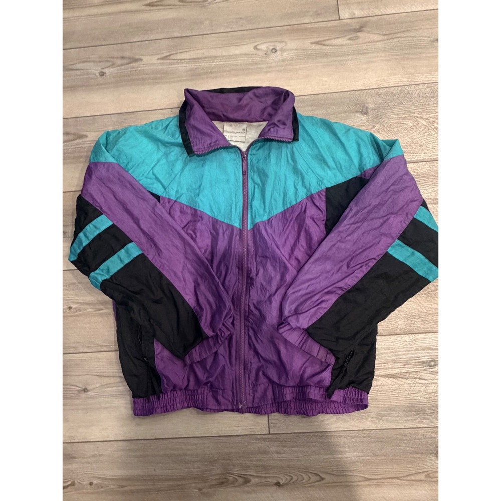 Vintage Munsingwear Colorblock Windbreaker Jacket Purple Teal Black Mens Medium